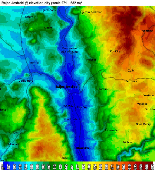 Zoom OUT 2x Rájec-Jestřebí, Czech Republic elevation map