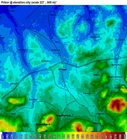 Zoom OUT 2x Příbor, Czech Republic elevation map