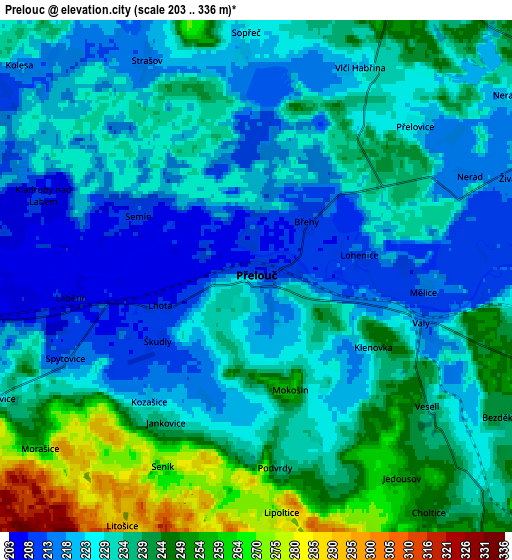 Zoom OUT 2x Přelouč, Czech Republic elevation map