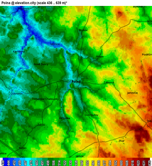 Zoom OUT 2x Polná, Czech Republic elevation map