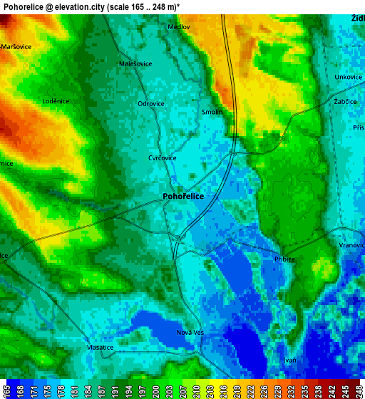 Zoom OUT 2x Pohořelice, Czech Republic elevation map