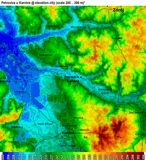 Zoom OUT 2x Petrovice u Karviné, Czech Republic elevation map