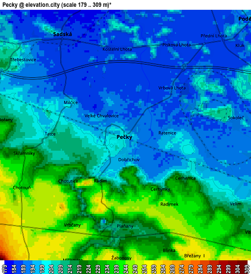 Zoom OUT 2x Pečky, Czech Republic elevation map