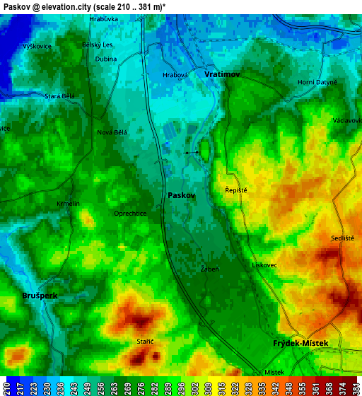 Zoom OUT 2x Paskov, Czech Republic elevation map