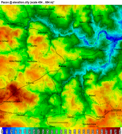 Zoom OUT 2x Pacov, Czech Republic elevation map