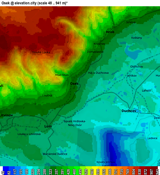 Zoom OUT 2x Osek, Czech Republic elevation map