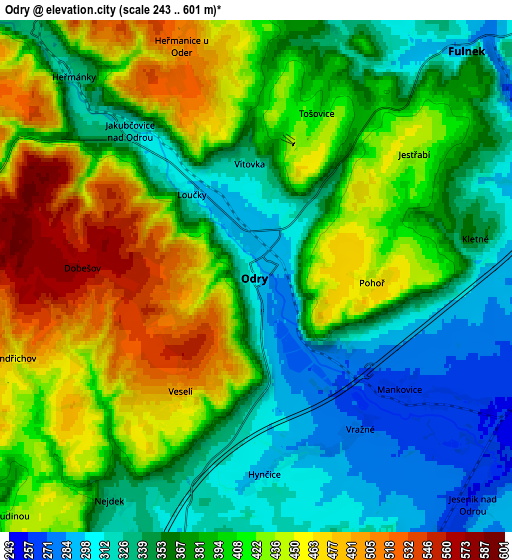 Zoom OUT 2x Odry, Czech Republic elevation map