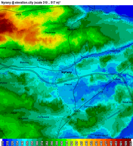 Zoom OUT 2x Nýřany, Czech Republic elevation map