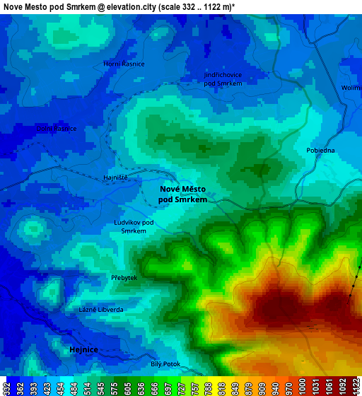 Zoom OUT 2x Nové Město pod Smrkem, Czech Republic elevation map