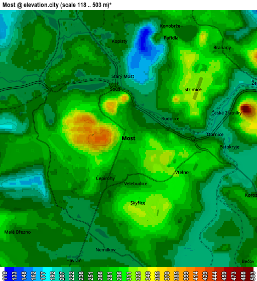 Zoom OUT 2x Most, Czech Republic elevation map