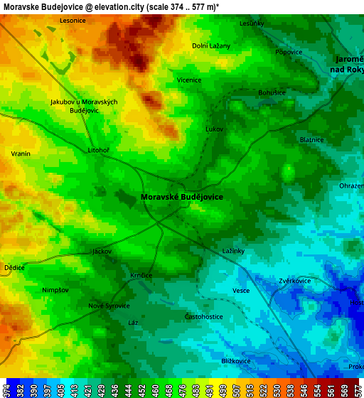 Zoom OUT 2x Moravské Budějovice, Czech Republic elevation map