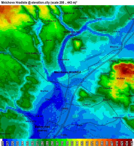 Zoom OUT 2x Mnichovo Hradiště, Czech Republic elevation map