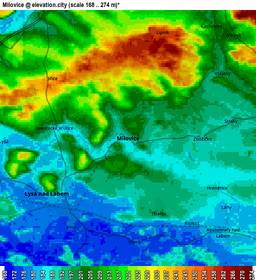 Zoom OUT 2x Milovice, Czech Republic elevation map