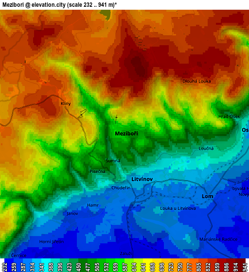 Zoom OUT 2x Meziboři, Czech Republic elevation map