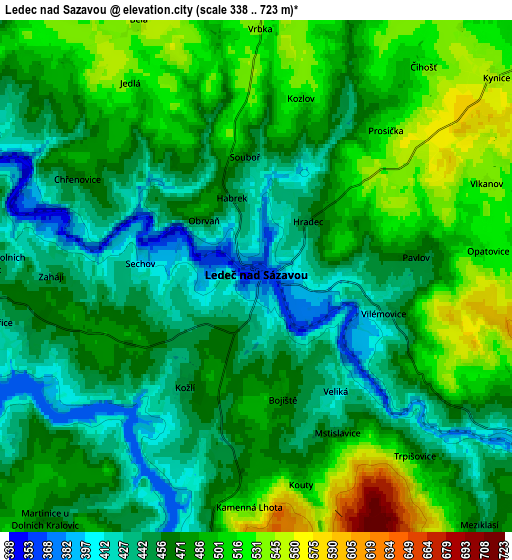 Zoom OUT 2x Ledeč nad Sázavou, Czech Republic elevation map