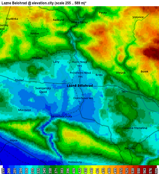 Zoom OUT 2x Lázně Bělohrad, Czech Republic elevation map