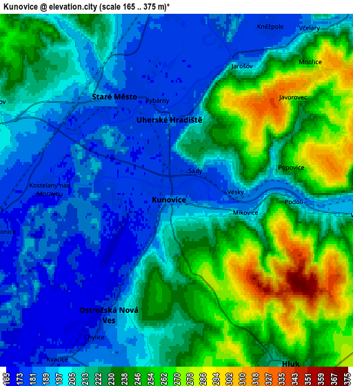 Zoom OUT 2x Kunovice, Czech Republic elevation map