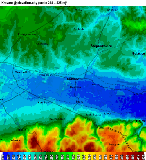 Zoom OUT 2x Kravaře, Czech Republic elevation map