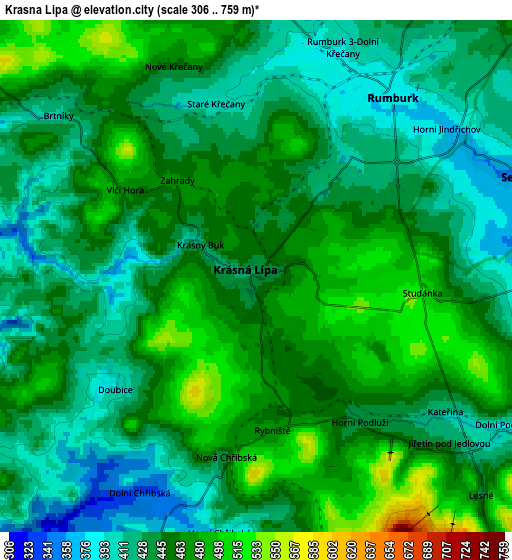 Zoom OUT 2x Krásná Lípa, Czech Republic elevation map