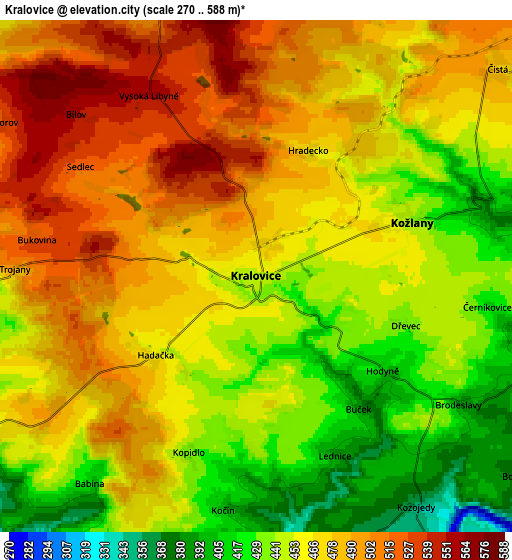 Zoom OUT 2x Kralovice, Czech Republic elevation map