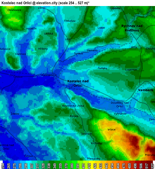 Zoom OUT 2x Kostelec nad Orlicí, Czech Republic elevation map