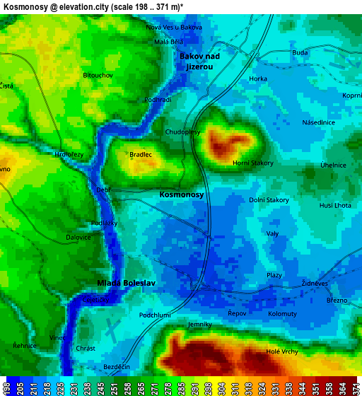 Zoom OUT 2x Kosmonosy, Czech Republic elevation map