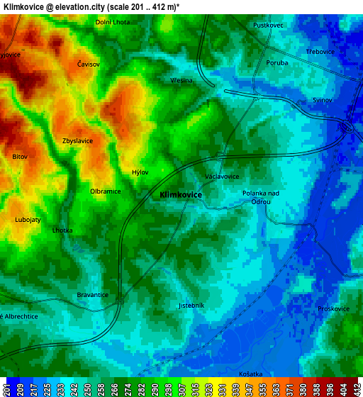 Zoom OUT 2x Klimkovice, Czech Republic elevation map