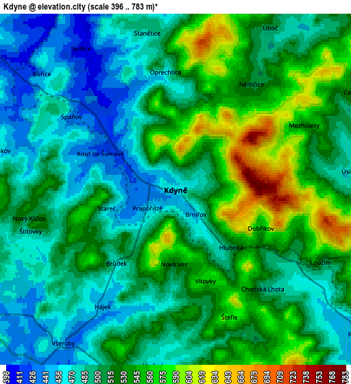 Zoom OUT 2x Kdyně, Czech Republic elevation map