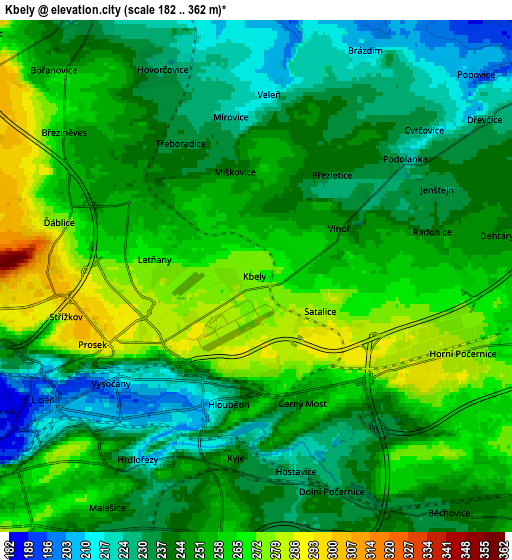 Zoom OUT 2x Kbely, Czech Republic elevation map