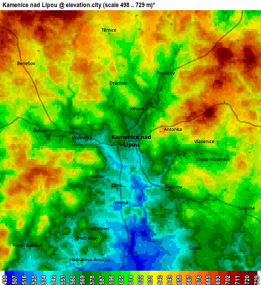 Zoom OUT 2x Kamenice nad Lipou, Czech Republic elevation map