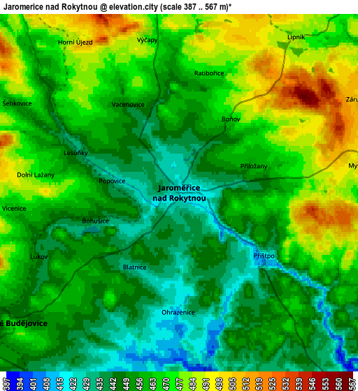 Zoom OUT 2x Jaroměřice nad Rokytnou, Czech Republic elevation map
