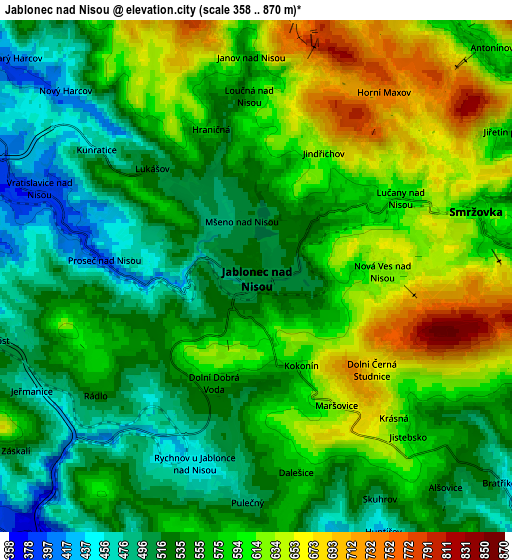 Zoom OUT 2x Jablonec nad Nisou, Czech Republic elevation map