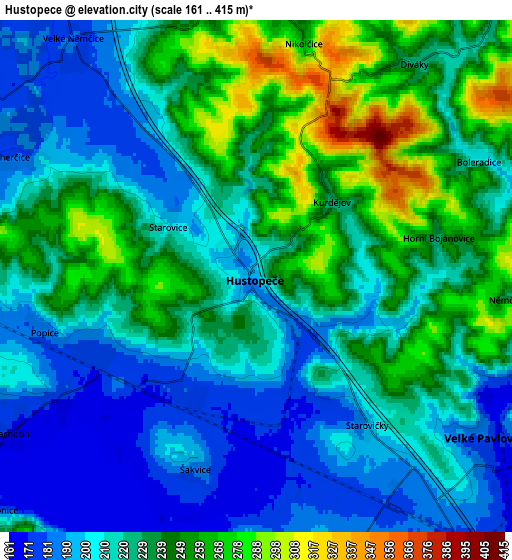 Zoom OUT 2x Hustopeče, Czech Republic elevation map