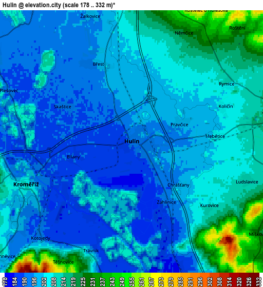 Zoom OUT 2x Hulín, Czech Republic elevation map