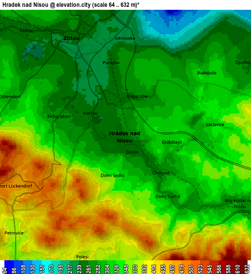 Zoom OUT 2x Hrádek nad Nisou, Czech Republic elevation map