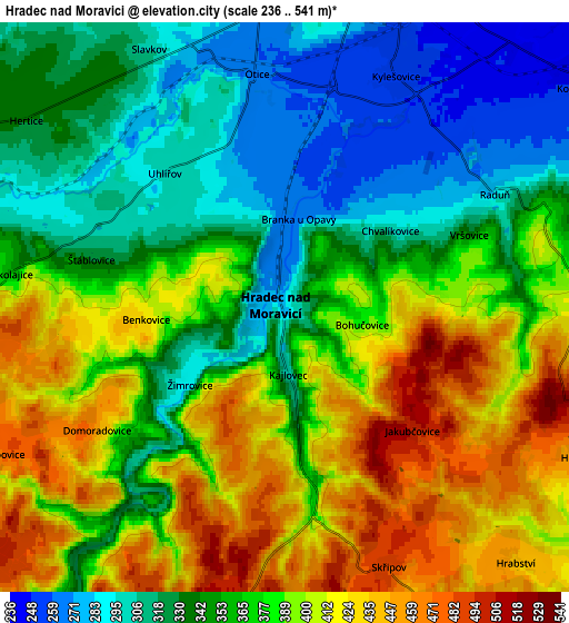 Zoom OUT 2x Hradec nad Moravici, Czech Republic elevation map