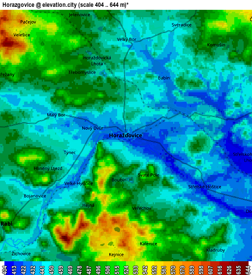 Zoom OUT 2x Horažďovice, Czech Republic elevation map