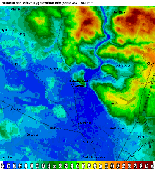 Zoom OUT 2x Hluboká nad Vltavou, Czech Republic elevation map