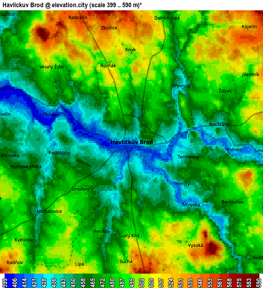 Zoom OUT 2x Havlíčkův Brod, Czech Republic elevation map