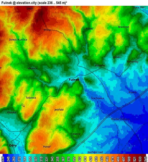 Zoom OUT 2x Fulnek, Czech Republic elevation map