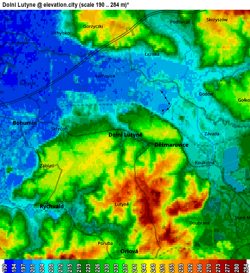 Zoom OUT 2x Dolní Lutyně, Czech Republic elevation map