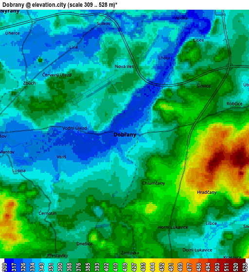 Zoom OUT 2x Dobřany, Czech Republic elevation map