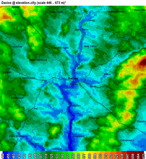 Zoom OUT 2x Dačice, Czech Republic elevation map