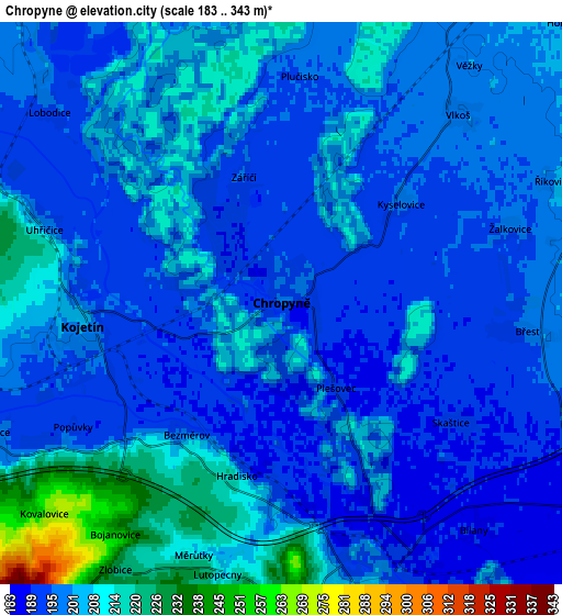 Zoom OUT 2x Chropyně, Czech Republic elevation map