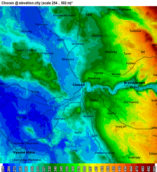 Zoom OUT 2x Choceň, Czech Republic elevation map