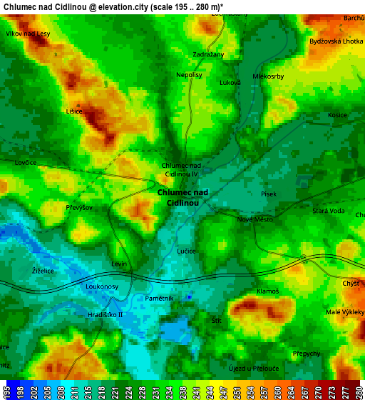 Zoom OUT 2x Chlumec nad Cidlinou, Czech Republic elevation map