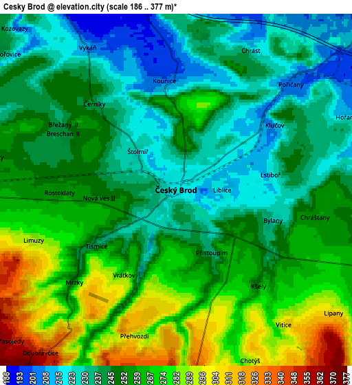 Zoom OUT 2x Český Brod, Czech Republic elevation map