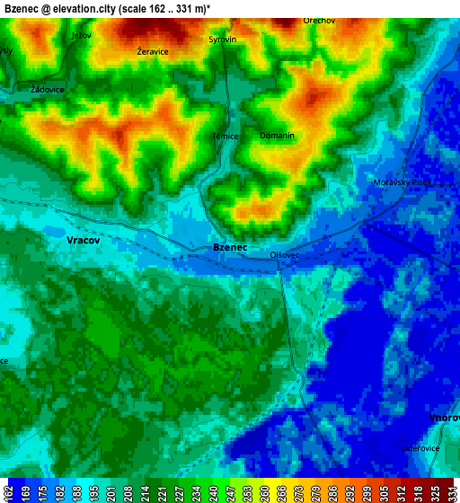 Zoom OUT 2x Bzenec, Czech Republic elevation map