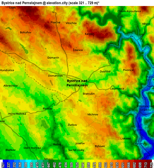 Zoom OUT 2x Bystřice nad Pernštejnem, Czech Republic elevation map