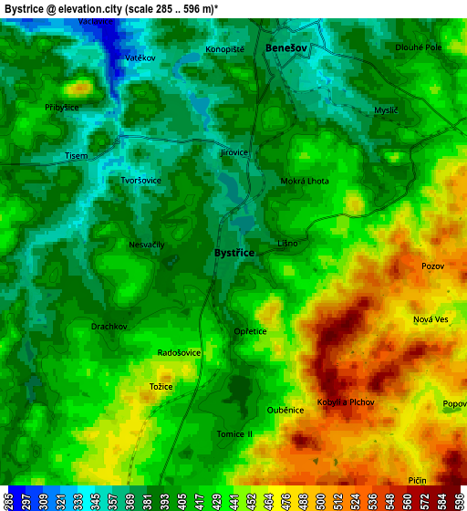 Zoom OUT 2x Bystřice, Czech Republic elevation map